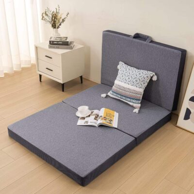 Tri-fold memory foam foldable mattress for home and camping
