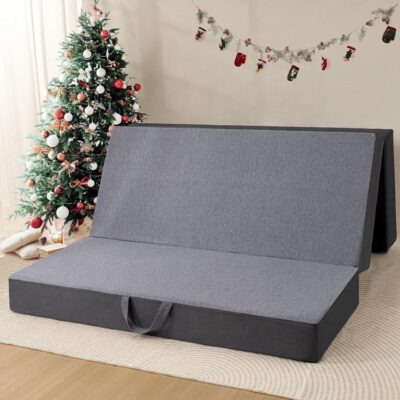 Tri-fold memory foam foldable mattress for home and camping