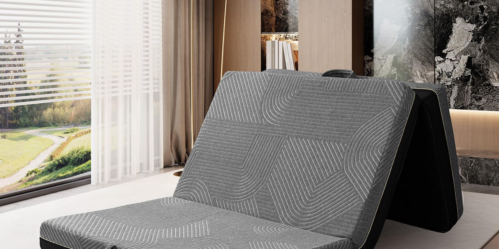 Tri-fold memory foam foldable mattress for home and camping