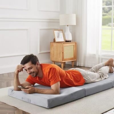 Modern portable foldable mattress with memory foam core for comfort and travel